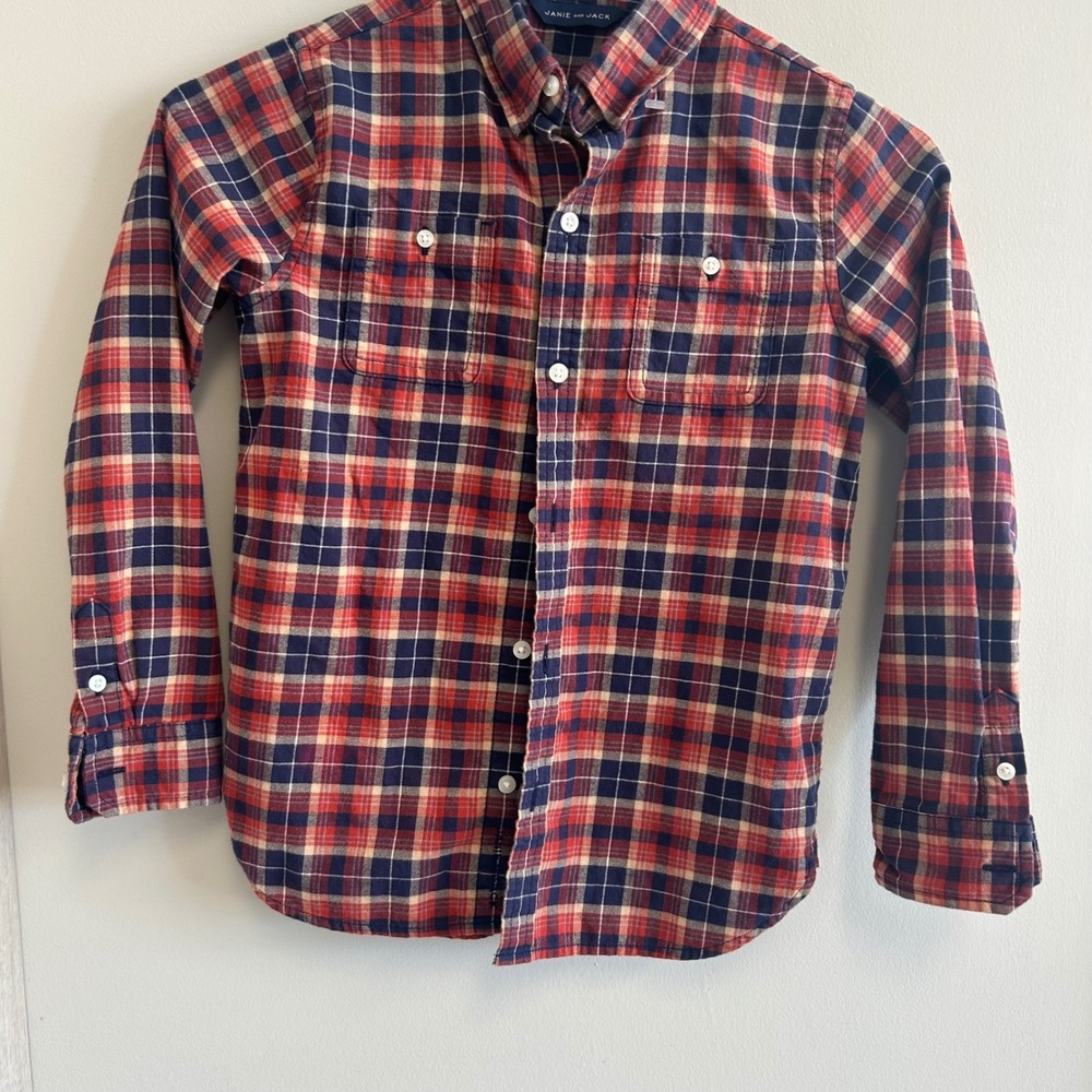 Janie & Jack Boys Brushed Twill‎ Plaid Button Down Merchant Marine plaid Shirt 7